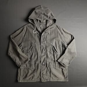 Free People Full Zip Button Front Hooded Canvas Jacket Womens Large Gray